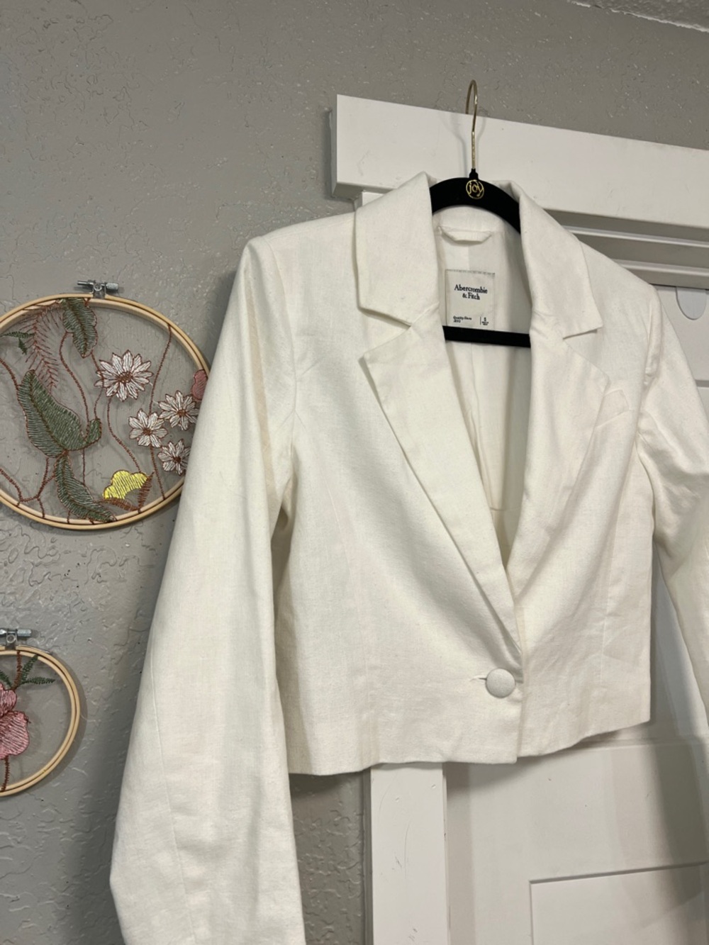 ABERCROMBIE & FITCH COTTON LINEN WOMENS CROPPED BLAZER WHITE SMALL - Picture 3 of 16